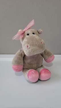 Douglas Grey Hippo Plush with Pink Bow and Feet